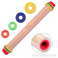 Wooden Rolling Pin with Thickness Rings  Solid Beech  4 Adjustable Rings and Non-Stick  Rolling Pin Guides for Baking Cake Design Ravioli Sugar Paste (Wooden 16.9" × 1.7") - B07C9WXW3Q